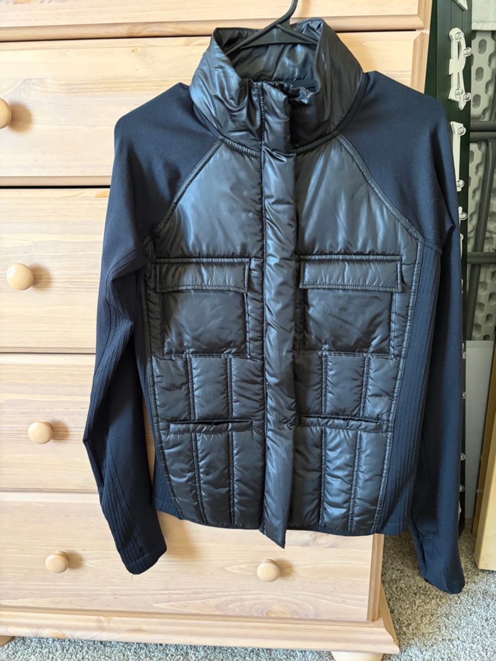 Zella Black Quilted Front Jacket with Knit Trim